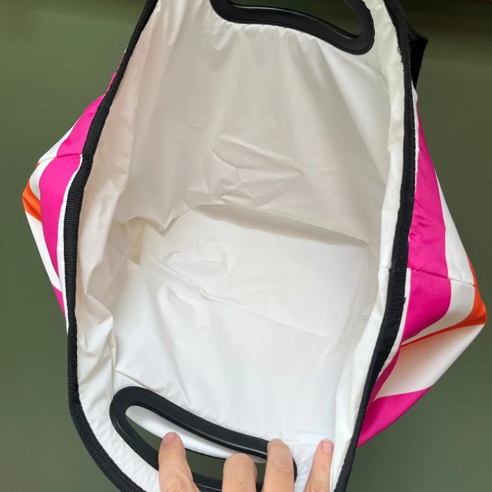 Scout Insulated Cooler Bag Pink Orange White Striped Tote with Bottle Opener